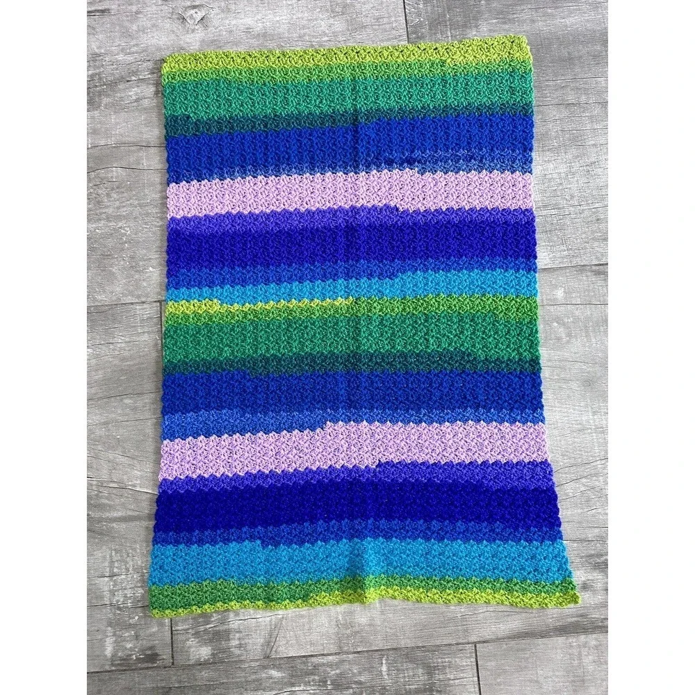 Vintage GRANNY AFGHAN Handmade Crochet Square Blanket Throw 29X38 Multicolor NEW
